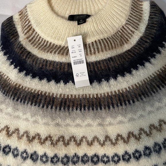 J.CREW Fair Isle Yoke Puff-Sleeve Sweater NWT M Warm Ivory Navy - Picture 8 of 11